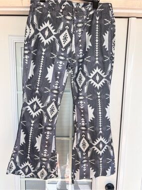 Crazy Train Gray & White Aztec Flare Pants